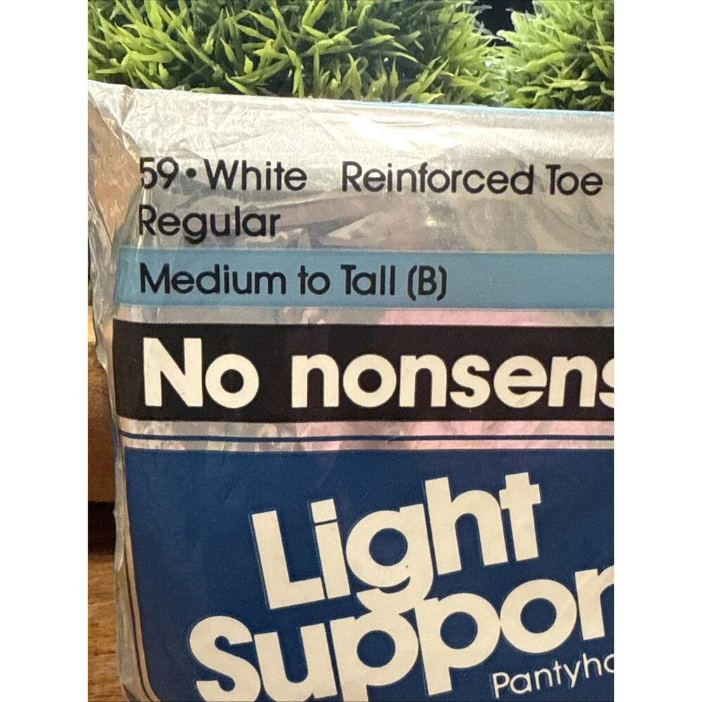 No Nonsense Light Support Medium To Tall #59 White Regular Pantyhose Nylons NOS